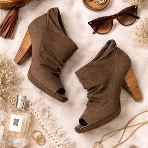 Kenneth Cole Reaction Brown Suede Peep-Toe Booties - Women